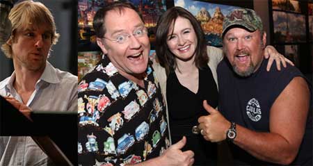 Owen Wilson, John Lasseter, Emily Mortimer, Larry the Cable Guy in CARS 2